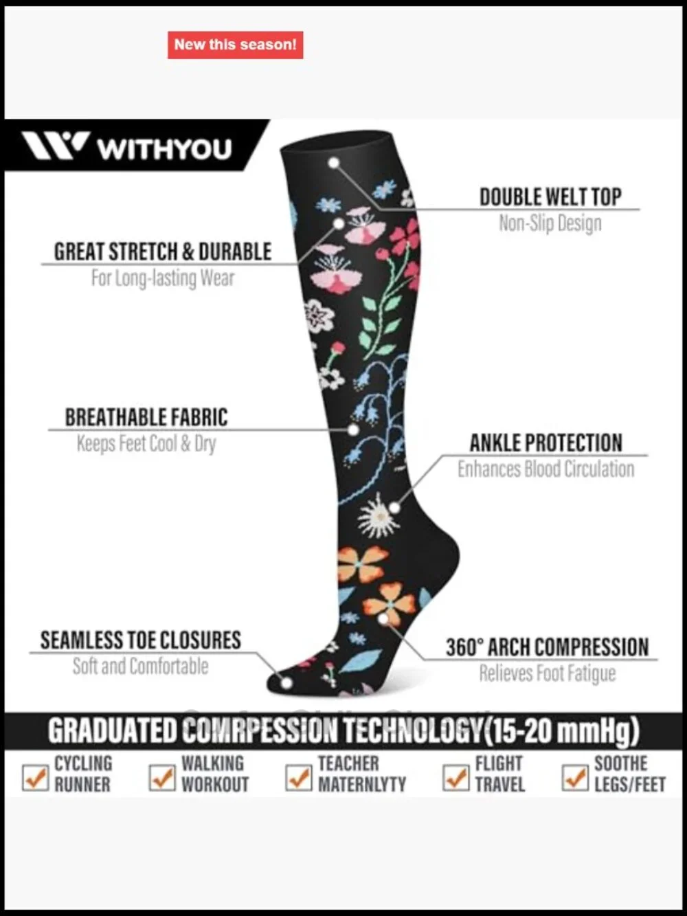 3 Pairs Compression Socks 15-20 mmHg Knee High for Workout